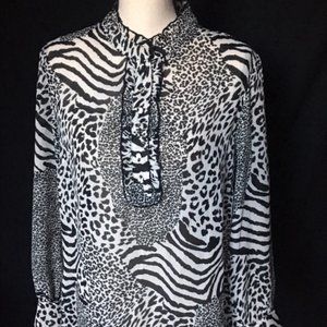 Loren D. Blouse Tuxedo Front Animal Print Top